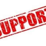 Red 'SUPPORT' text in bold, distressed font on white background, symbolizing assistance for plumbing issues.